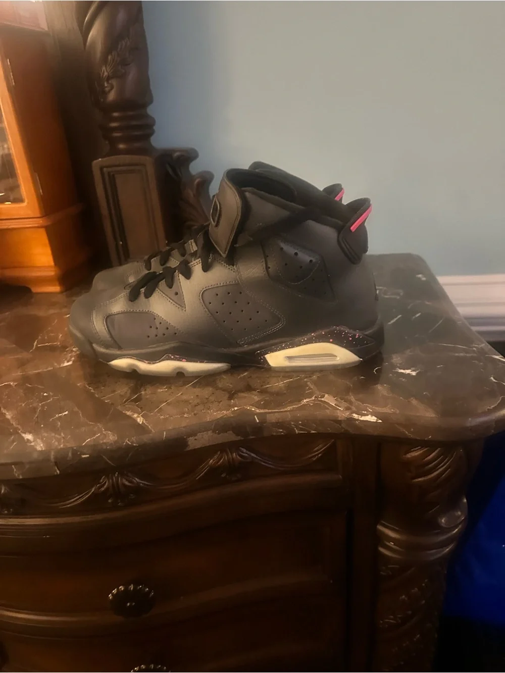 Air Jordan Black Athletic High-Top Sneakers with Pink Accent